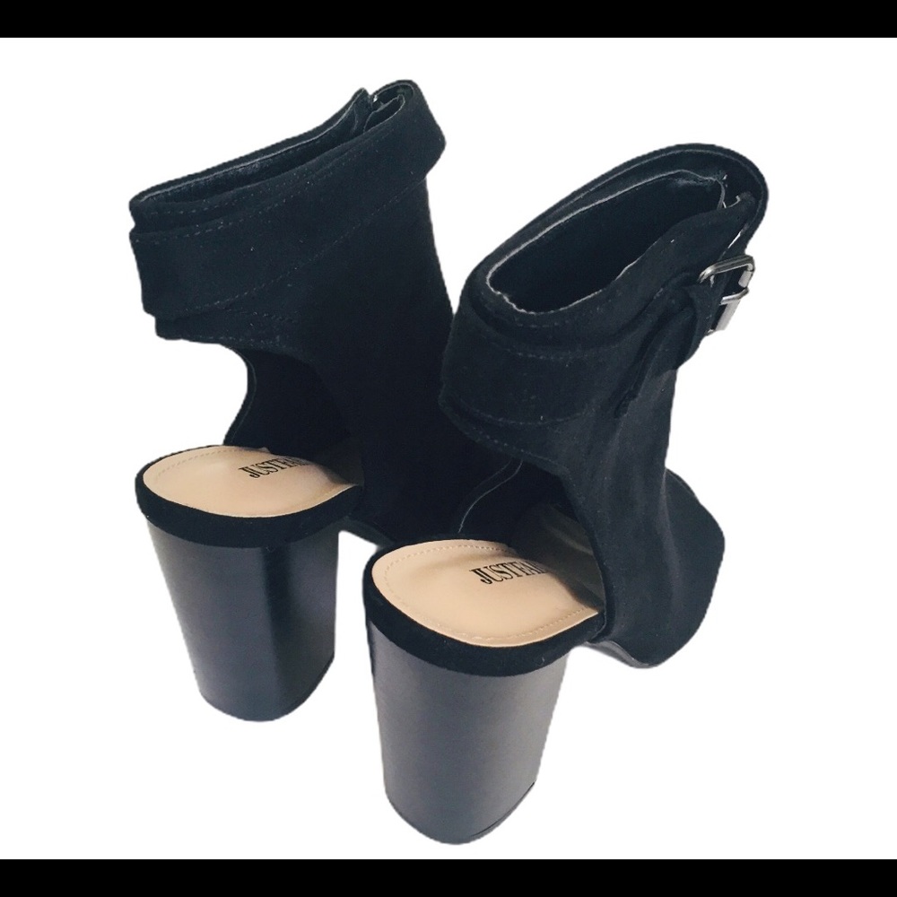 JUSTFAB Preslay Open Toe Front Zip Heeled Ankle Booties Black Size 7 - Picture 10 of 12
